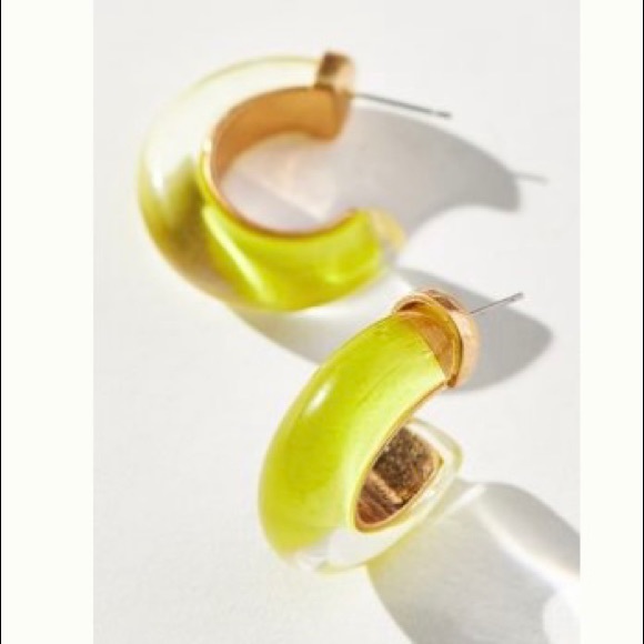 Anthropologie Glass Hoop Earrings in Yellow ! NWT Sold Out on Anthro!! 💖… - Picture 4 of 11